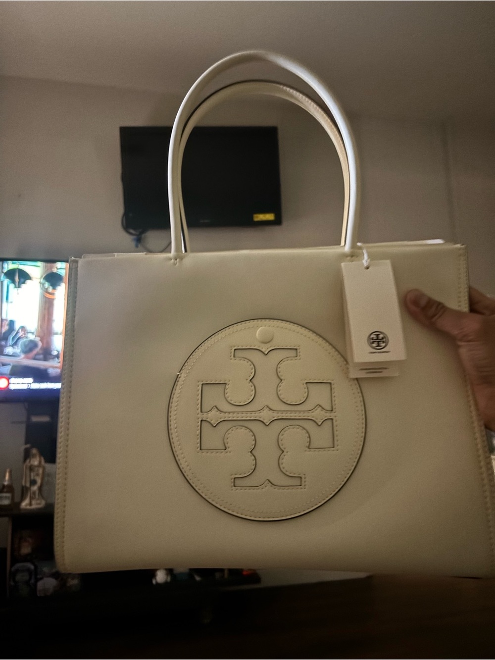 Tory Burch Cream Leather Logo Tote